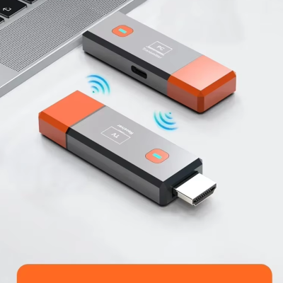 Dispositivos eletrónicos cinza e laranja conectados a portátil com ícones de funcionalidades