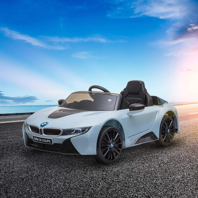 Carro elétrico infantil BMW i8 COUPE branco com detalhes cinza e preto