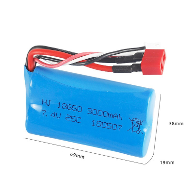 Bateria azul 3000mAh 7,4V com cabos e conector vermelho