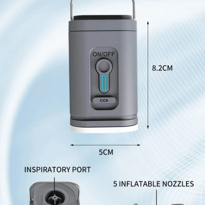 Dispositivo portátil cinzento com botões e acessórios em fundo claro