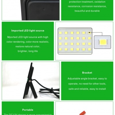 Lâmpada LED portátil com corpo de alumínio preto, LEDs e suporte ajustável