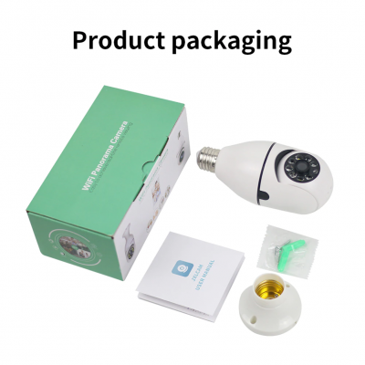 conjunto de embalagem com câmara em formato de lâmpada, caixa, manual e acessórios de montagem