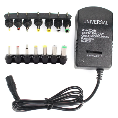 Carregador Universal 3V a 12V 30W com 7 Ligações – Carregador Multi-Tensão 220V DC 3A para Diversos Dispositivos Eletrónicos