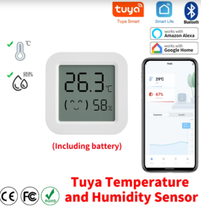 Medidor temperatura humidade sensor bluetooth casa interior exterior tuya alexa google home LCD
