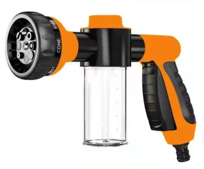 Pistola Água Portátil Dispensador Sabão Mangueira com Lança de Espuma Alta Pressão 8 Tipos de Jato Ajustáveis Lavagem de Carros Limpeza de Jardim Irrigação