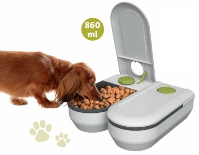 Alimentador dispensador duplo cão gato animais com temporizador até 48h gelo