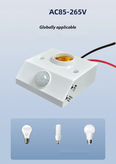 Suporte de Lâmpada com Sensor de Movimento Infravermelho – 6 Níveis Ajustáveis, Rosca E27