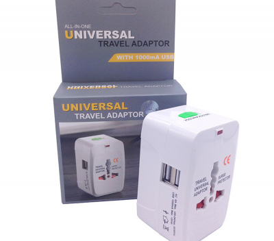 Adaptador ficha tomada Universal USB Europa EUA UK Viagem
