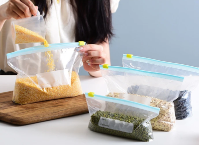 Conjunto com 10 Sacos Zip Lock Reutilizáveis Alimentos Armazenamento Transparente Hermético Seguro