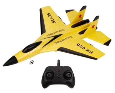 Avião Jato Caça Telecomandado RC LED radiomodelismo Amarelo 2.4ghz 2ch