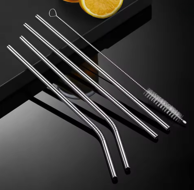 Pack 4 Palhinhas Canudos Aço Inoxidável Reutilizáveis com Escovilhão Limpeza Ecológicos Palhas Metal Sustentáveis