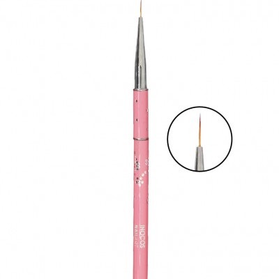 pincel fino para nail art rosa com flores e metal prateado