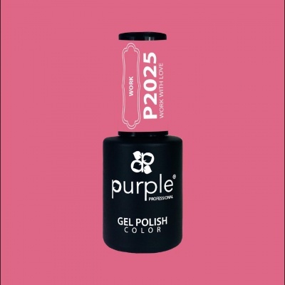 Frasco de verniz gel para unhas da marca Purple Professional cor rosa com tampa preta