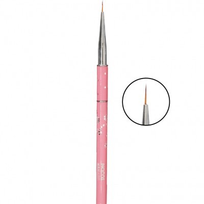 Pincel de maquilhagem fino com cabo rosa e flores brancas