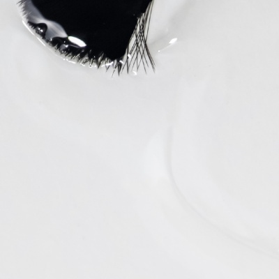 Pincel de maquilhagem com cerdas e cabo pretos embalada em plástico transparente