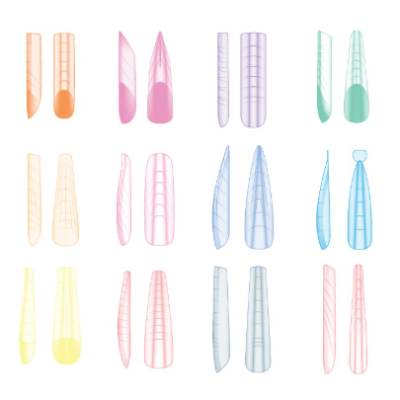 Capas protetoras para unhas em vários tons pastéis com padrões variados