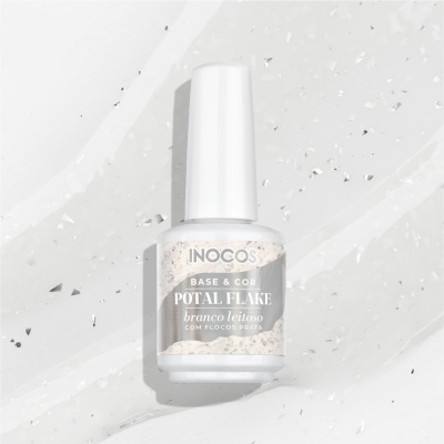 Frasco branco de verniz para unhas com rótulo INOCOS