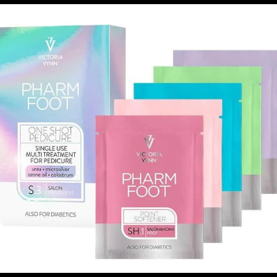 Conjunto PHARM FOOT VICTORIA VYNN com embalagem iridescente e cinco saquetas coloridas para pedicure