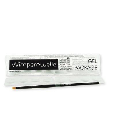 Conjunto Wimpernwelle Gel Package com embalagem branca e pincel preto
