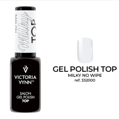 Frasco de verniz em gel Victoria Vynn e amostra de cor branca