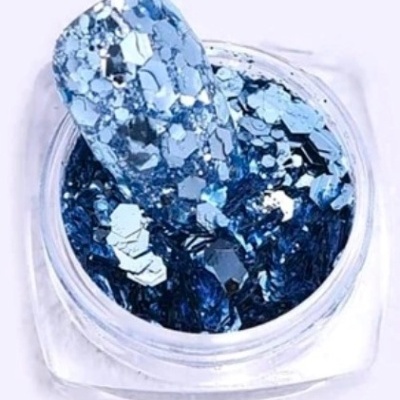 Pote de glitter azul metálico para unhas