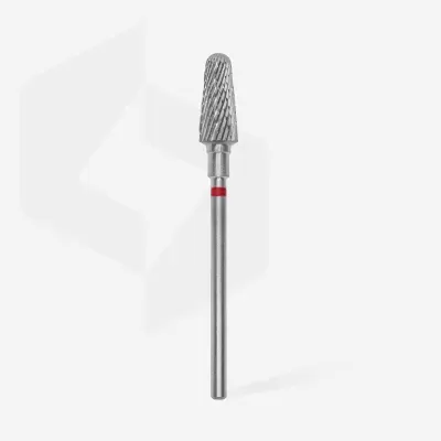 Broca metálica com haste prateada e parte texturizada, anel vermelho na base