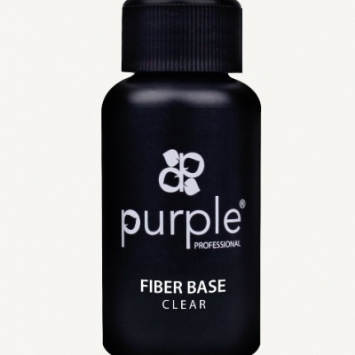 Frasco preto de plástico com rótulo 'purple PROFESSIONAL FIBER BASE CLEAR'