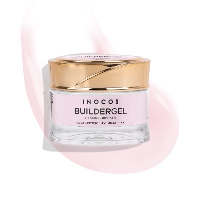 Frasco de gel para unhas cor de rosa com tampa dourada