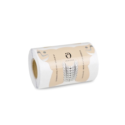 Rolo de etiquetas adesivas para unhas com padrão numerado e texto INOCOS