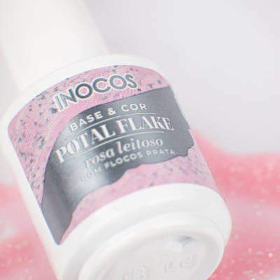 POTAL FLAKE - Base & Cor-  Rosa Leitoso com Flocos Prata INOCOS
