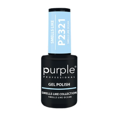 Verniz gel Purple Professional azul e preto com descrição Smells Like Ocean