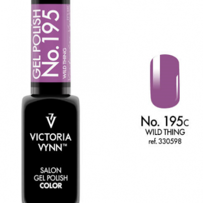 Frasco de verniz gel roxo Victoria Vynn e amostra da cor