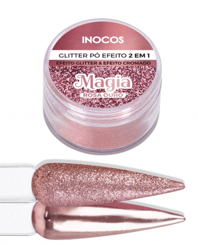 Pó Glitter Inocos - Magia Rosa Ouro