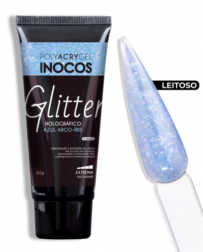 POLYACRYGEL GLITTER HOLOGRÁFICO AZUL ARCO-ÍRIS INOCOS