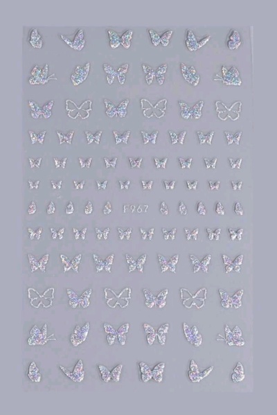 Autocolantes Borboletas Prata Holográfico - F966