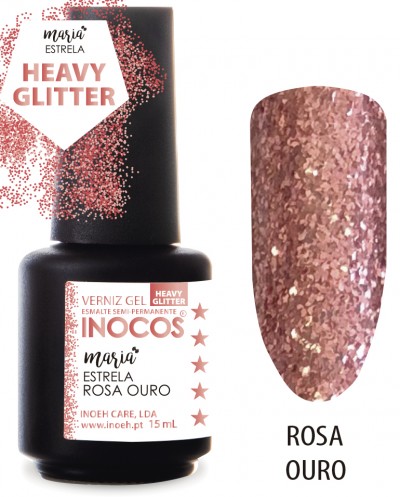 Verniz Gel Inocos - Heavy Glitter, Maria Estrela Rosa Ouro (60)