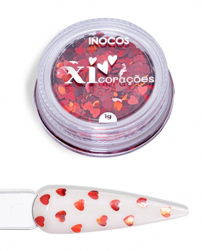 Glitter Xi-Corações Inocos - Vermelho