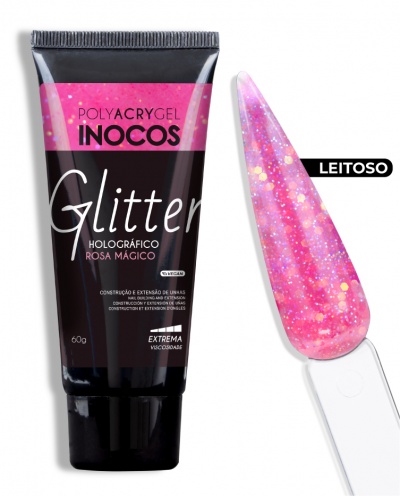 POLYACRYGEL GLITTER HOLOGRÁFICO ROSA MÁGICO INOCOS