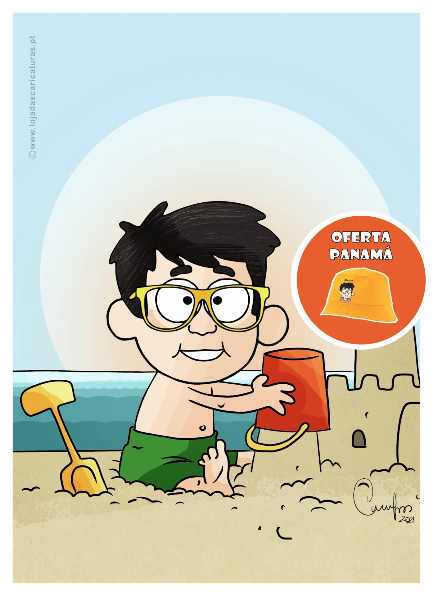 Caricatura miúdos em férias