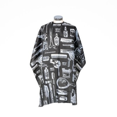 Capa de barbearia preta com estampas brancas de ferramentas de barbearia