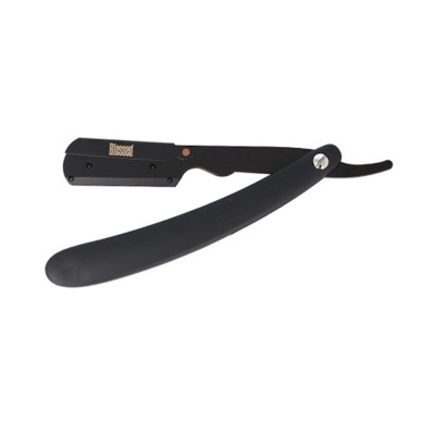 Navalha de barbear preta com cabo ergonómico e texto Blessed