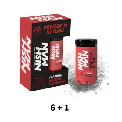 Embalaagem vermelha e preta de pó para styling capilar Nish Man P1 Flaming