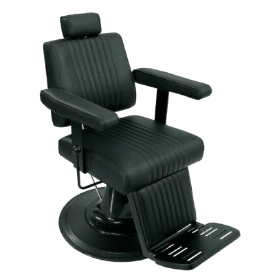 Cadeira de barbeiro preta em couro sintético com apoios acolchoados e base redonda