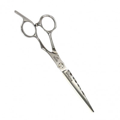 Tesoura profissional para cabelo de aço inoxidável prateada com texto RAGNAR