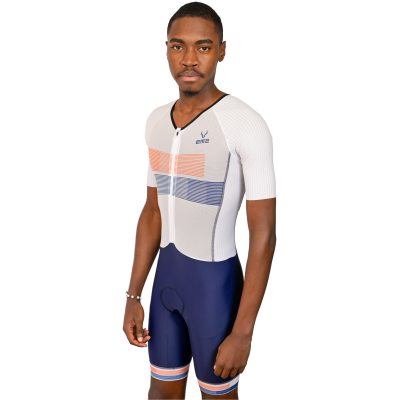 Fato Triatlo Completo Riscas Branco Azul-Vermelho