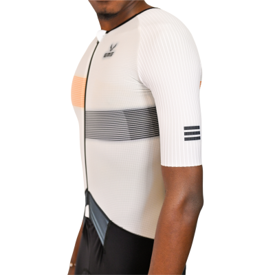 Fato Triatlo Completo com Abertura Riscas Branco Preto-Laranja