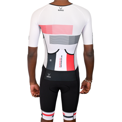 Fato Triatlo Completo com Abertura Riscas Branco Preto-Vermelho