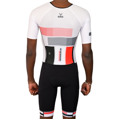 Fato Triatlo Completo Riscas Branco Preto-Vermelho