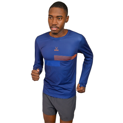 Jersey Corrida Manga Comprida Riscas Azul Laranja