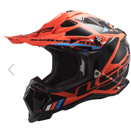 Capacete LS2 MX700 Subverter Stomp Laranja Capacete integral para motocross vermelho e preto com detalhes azuis